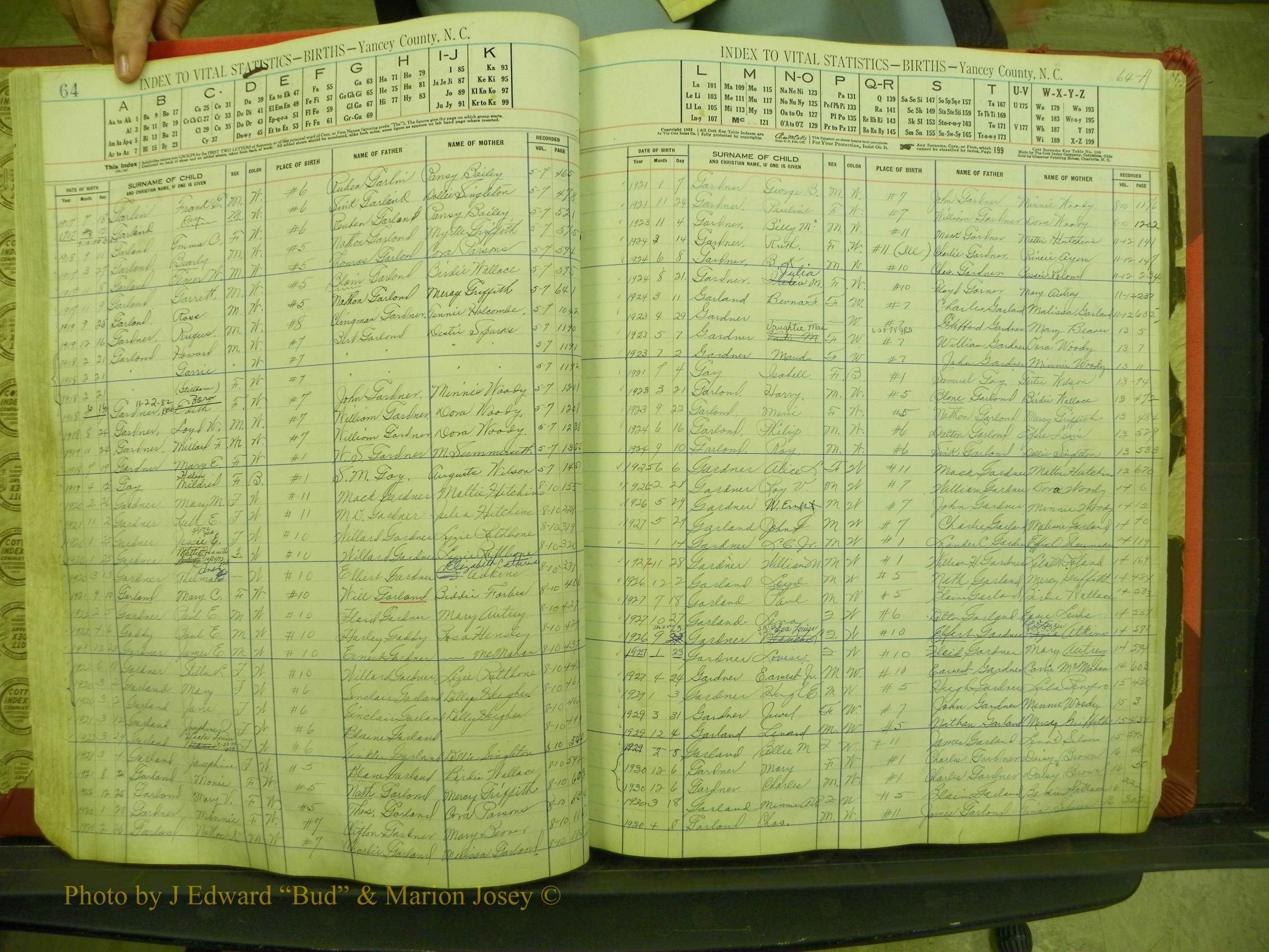 Yancey Births, 1913-1939, Index G, 64-64a.JPG