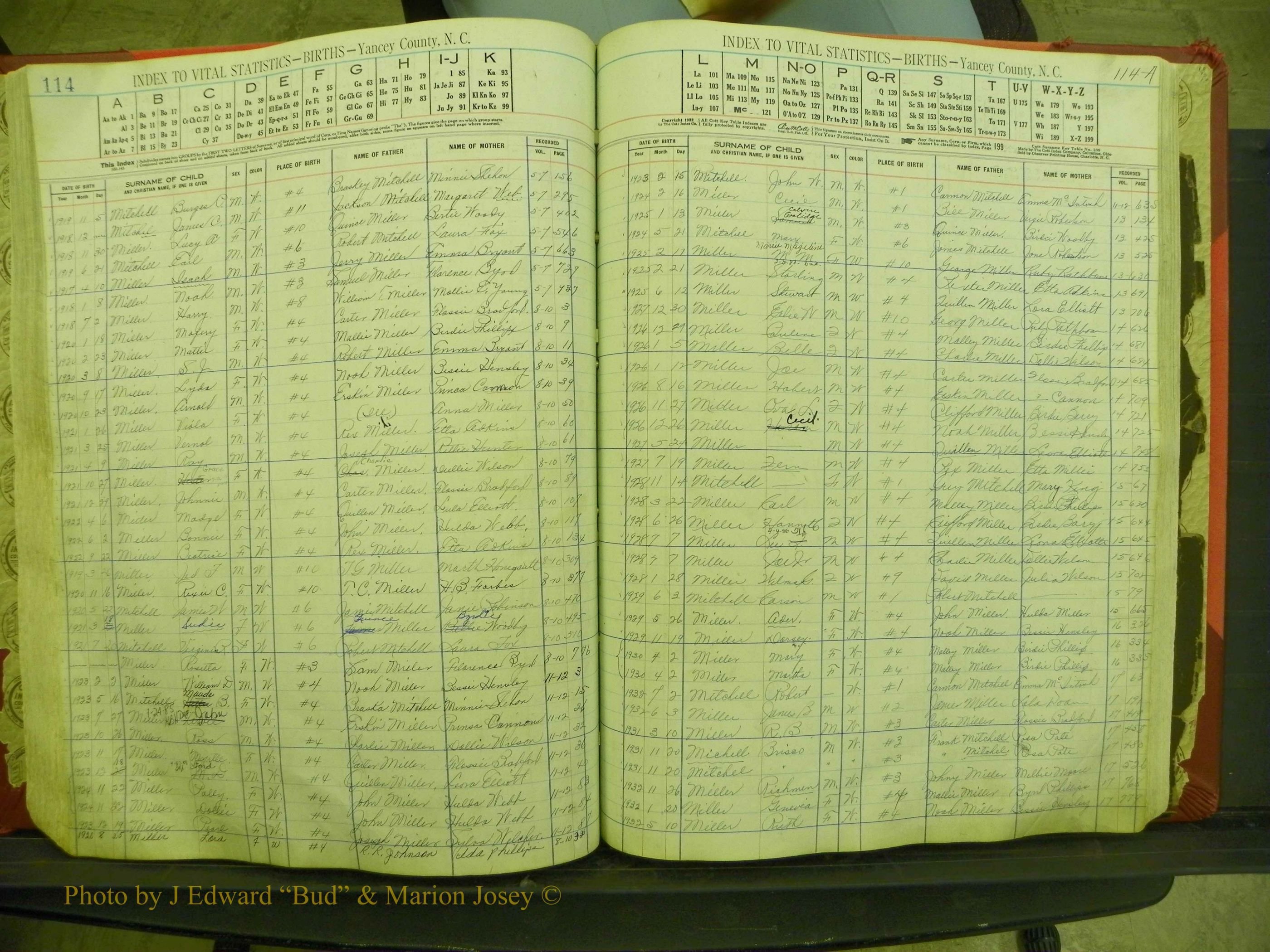 Yancey Births, 1913-1939, Index M, 114-114a.JPG