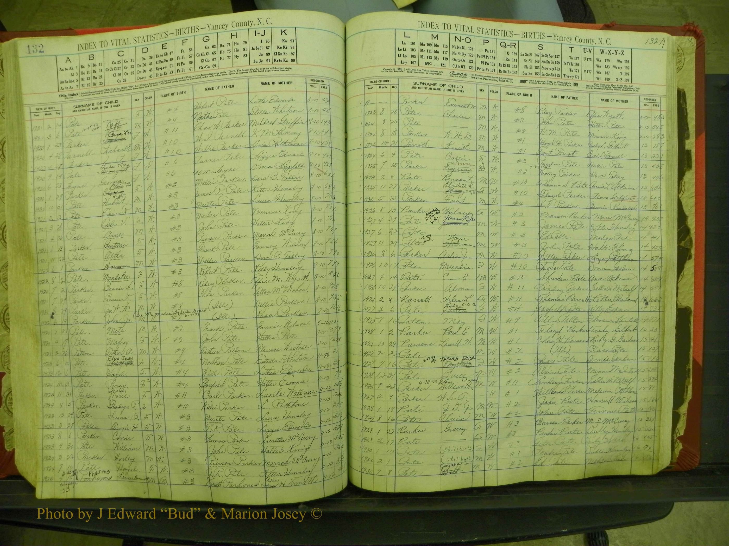 Yancey Births, 1913-1939, Index P, 132-132a.JPG