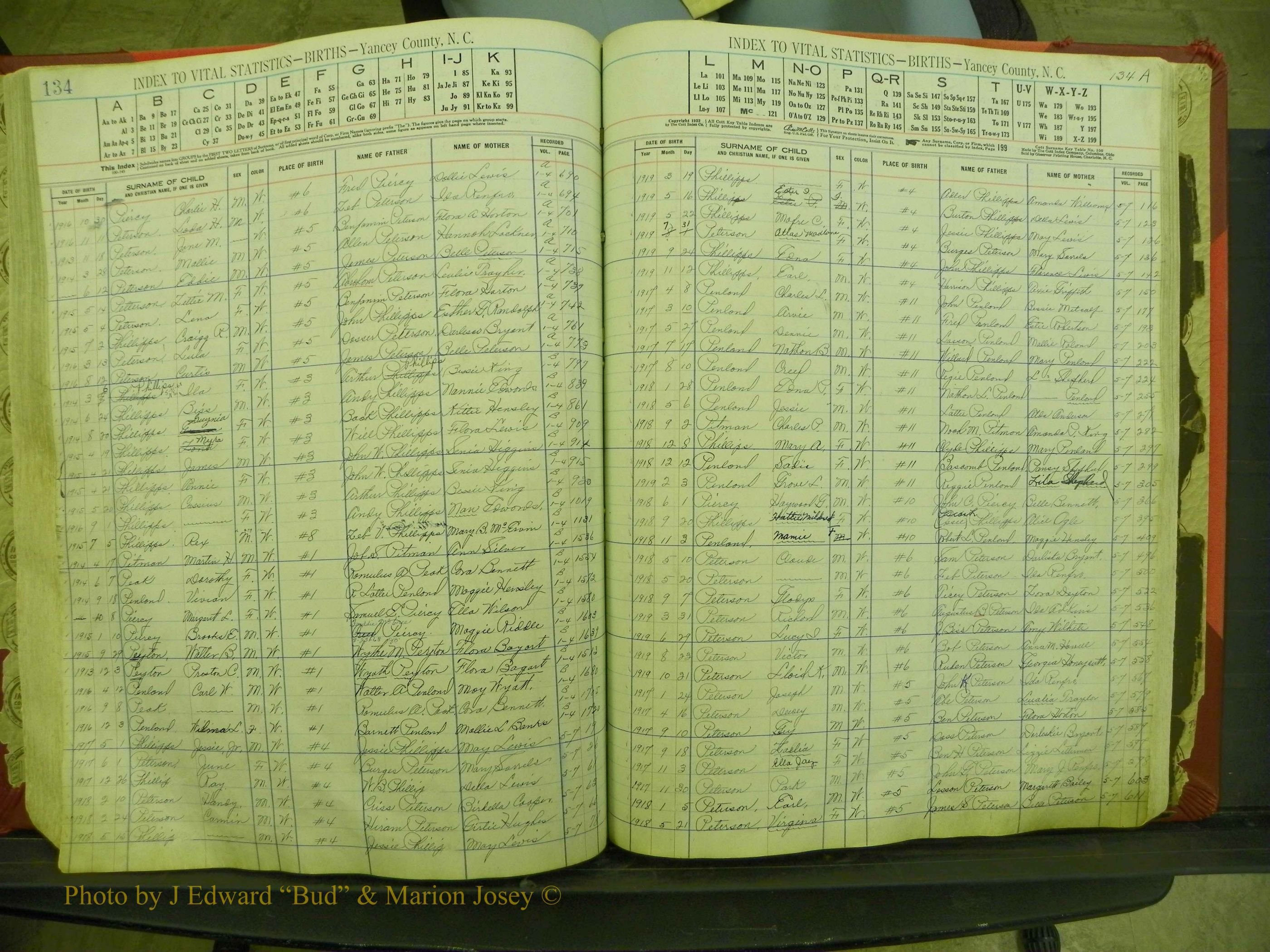 Yancey Births, 1913-1939, Index P, 134-134a.JPG