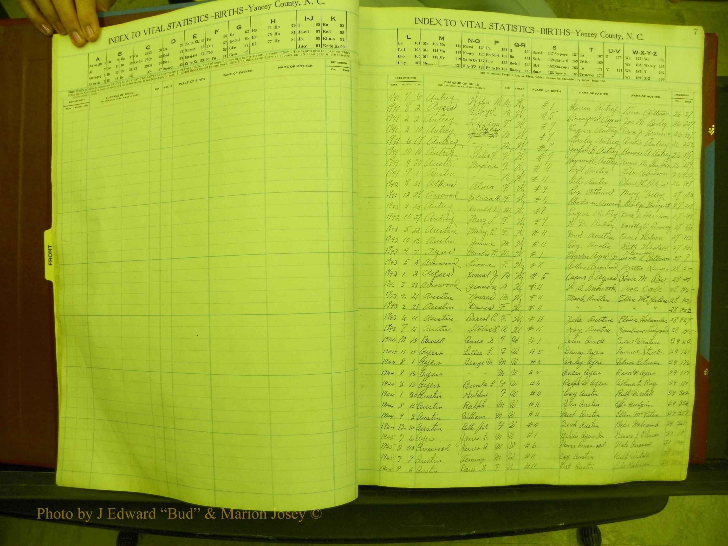 Yancey Births, 1940-1994, Index A, 7.JPG