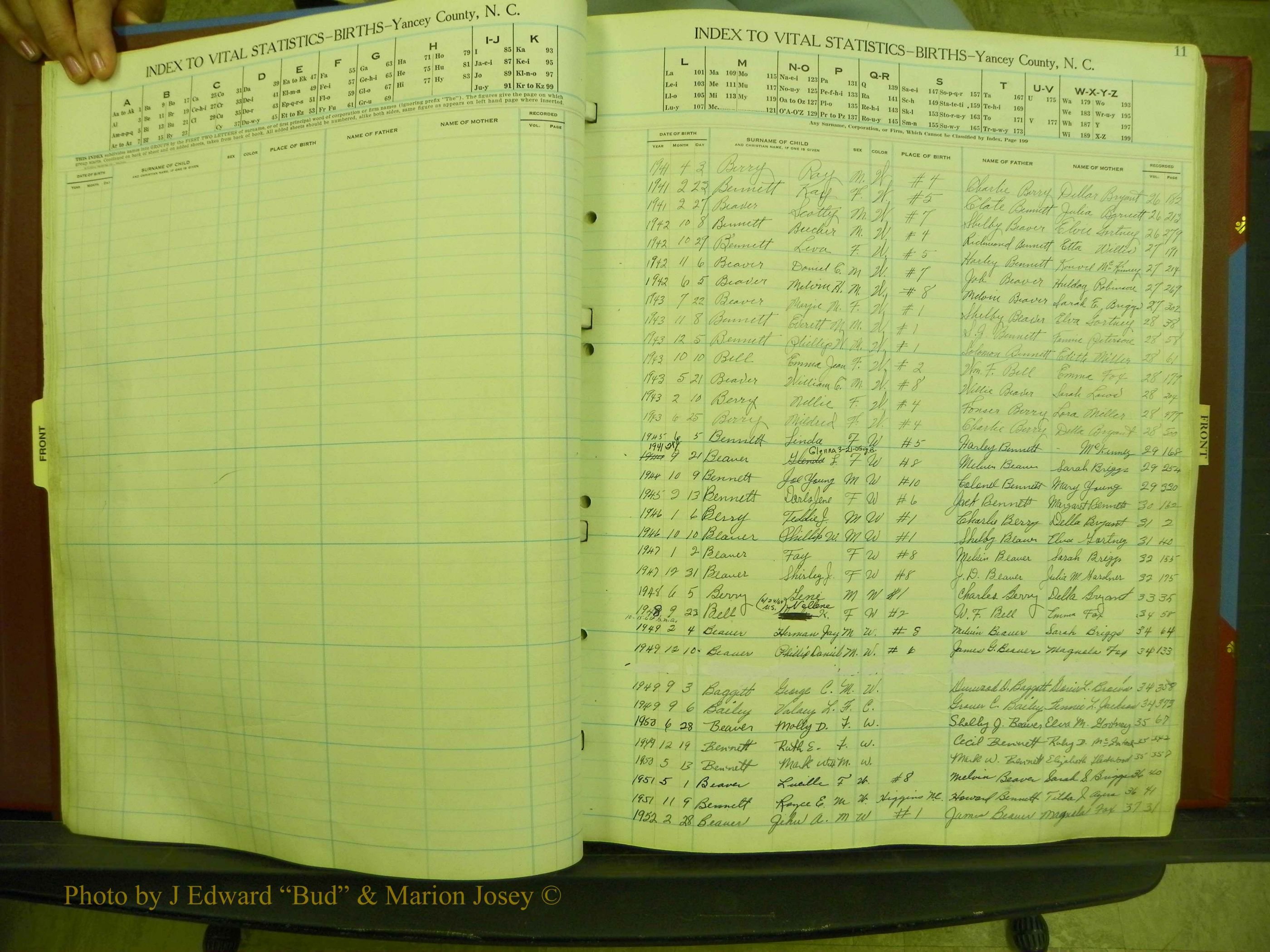 Yancey Births, 1940-1994, Index B, 11.JPG