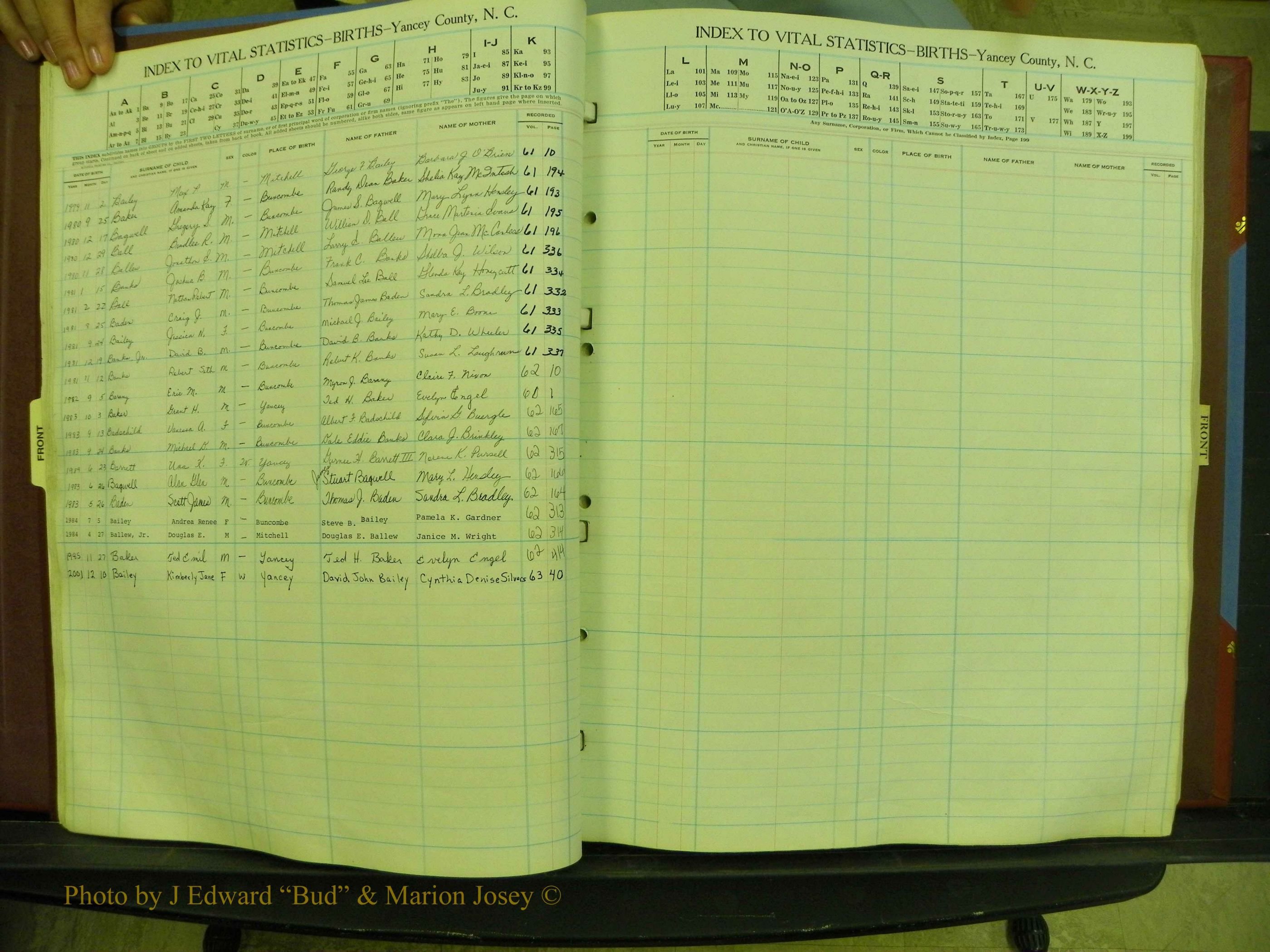 Yancey Births, 1940-1994, Index B, 11a.JPG