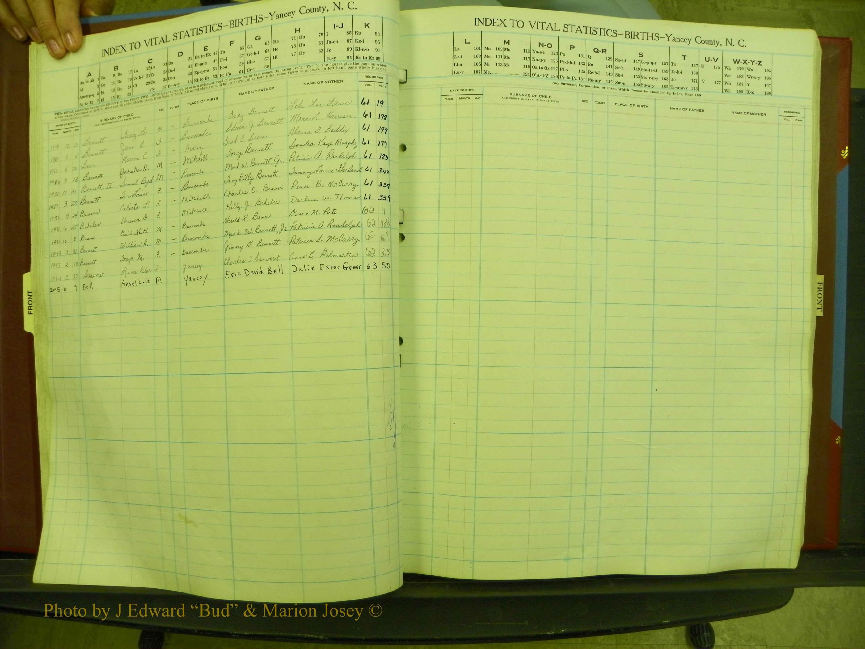 Yancey Births, 1940-1994, Index B, 12a.JPG