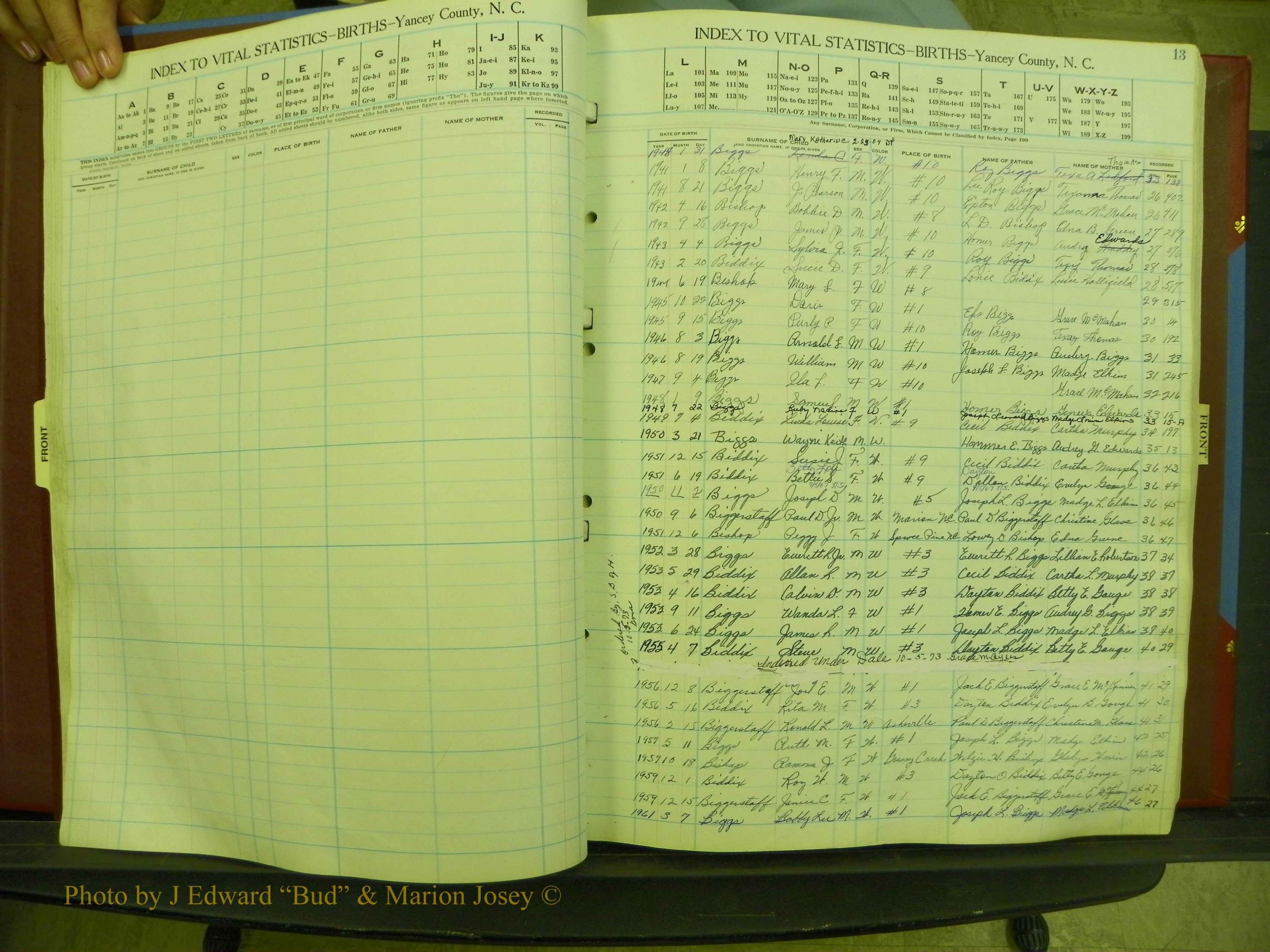 Yancey Births, 1940-1994, Index B, 13.JPG