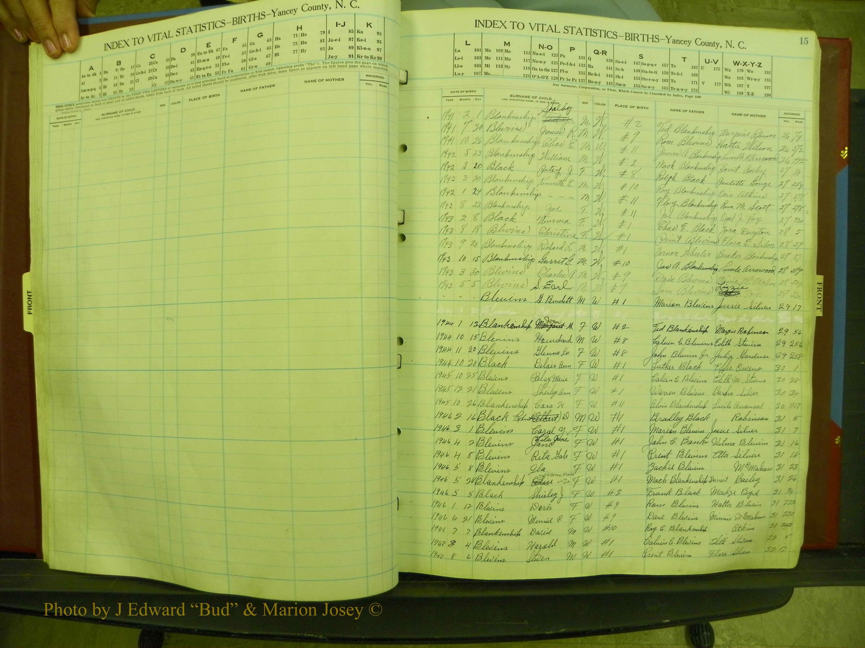 Yancey Births, 1940-1994, Index B, 15.JPG