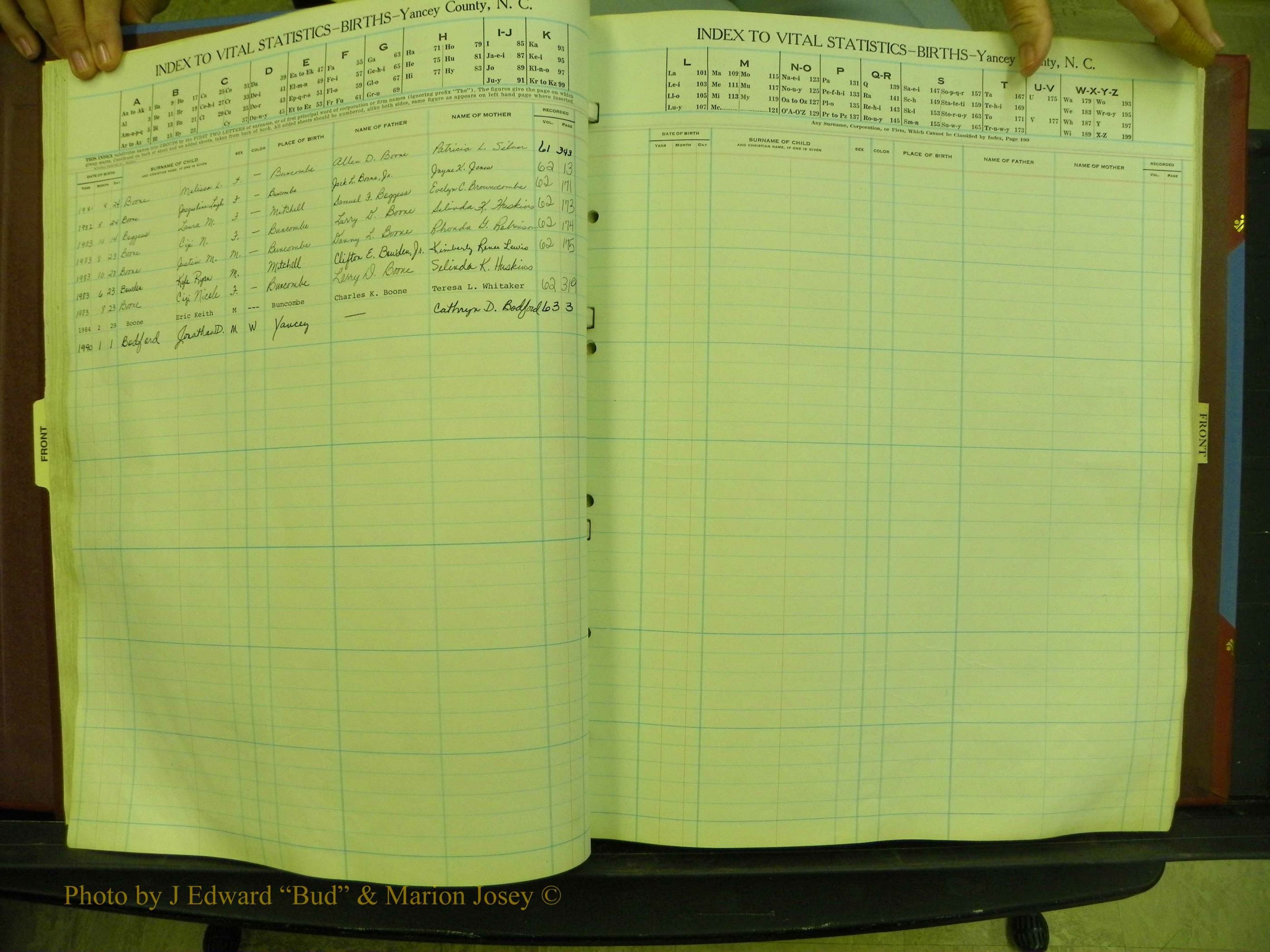 Yancey Births, 1940-1994, Index B, 18a.JPG