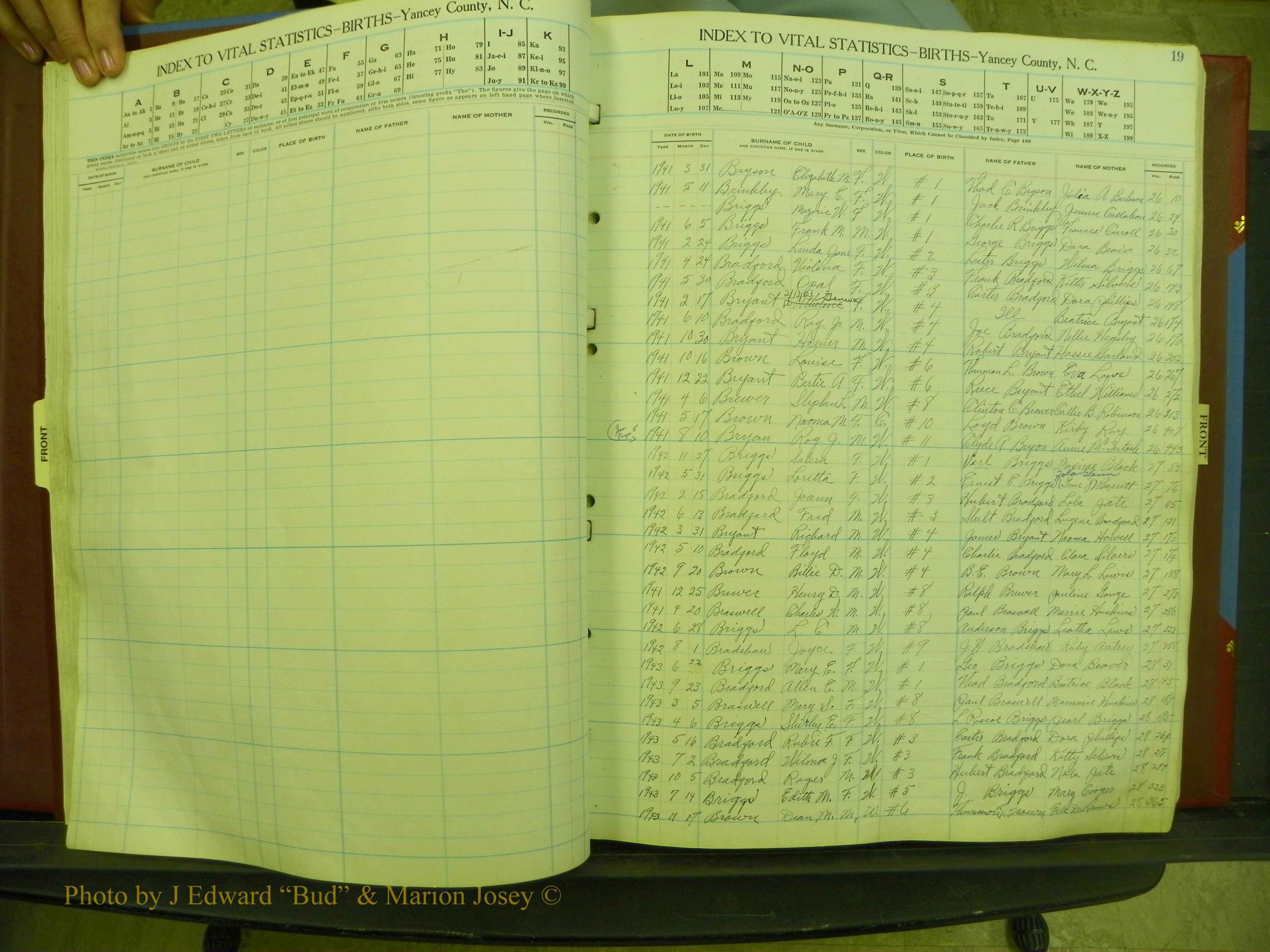 Yancey Births, 1940-1994, Index B, 19.JPG