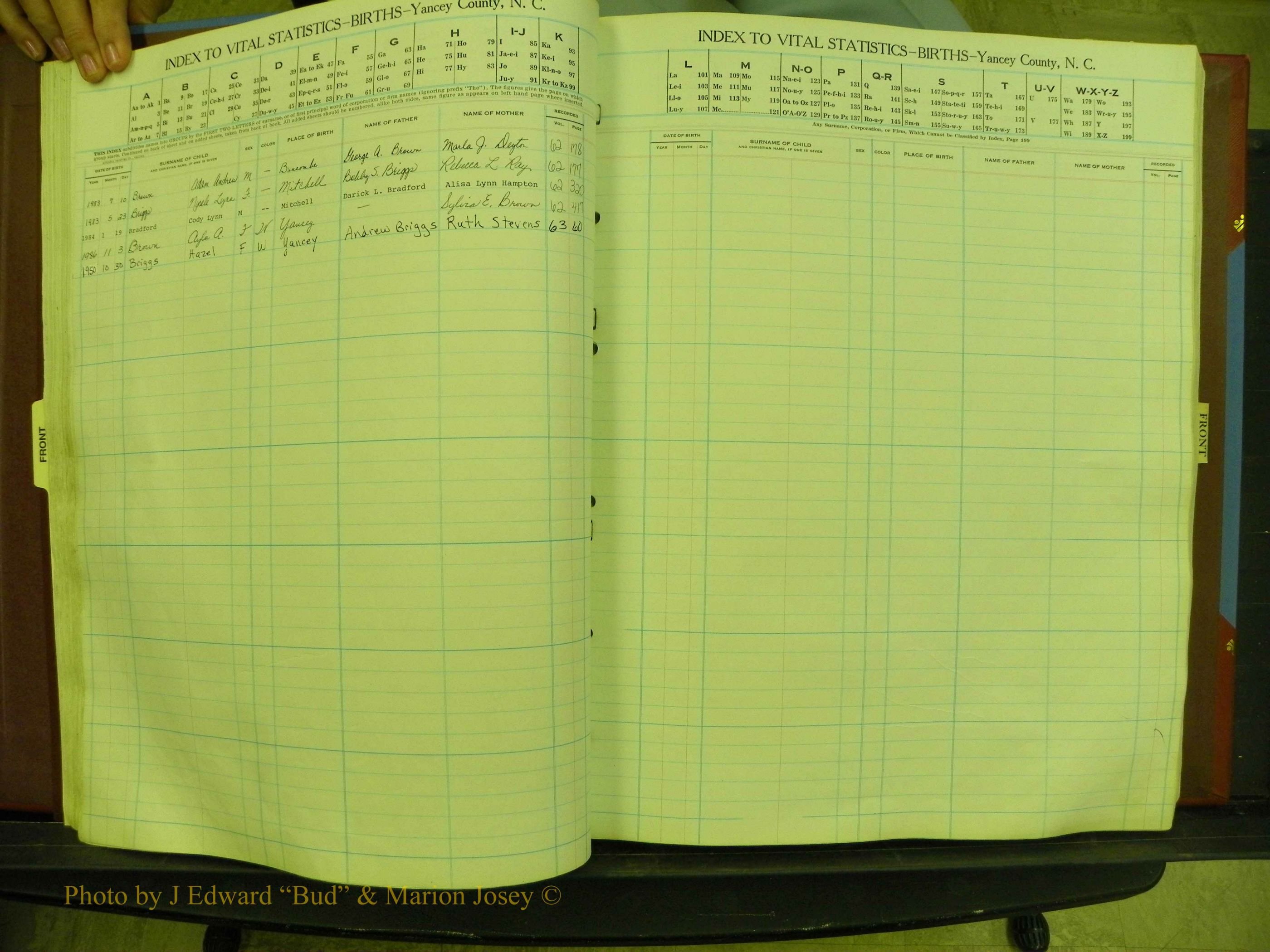 Yancey Births, 1940-1994, Index B, 20.JPG