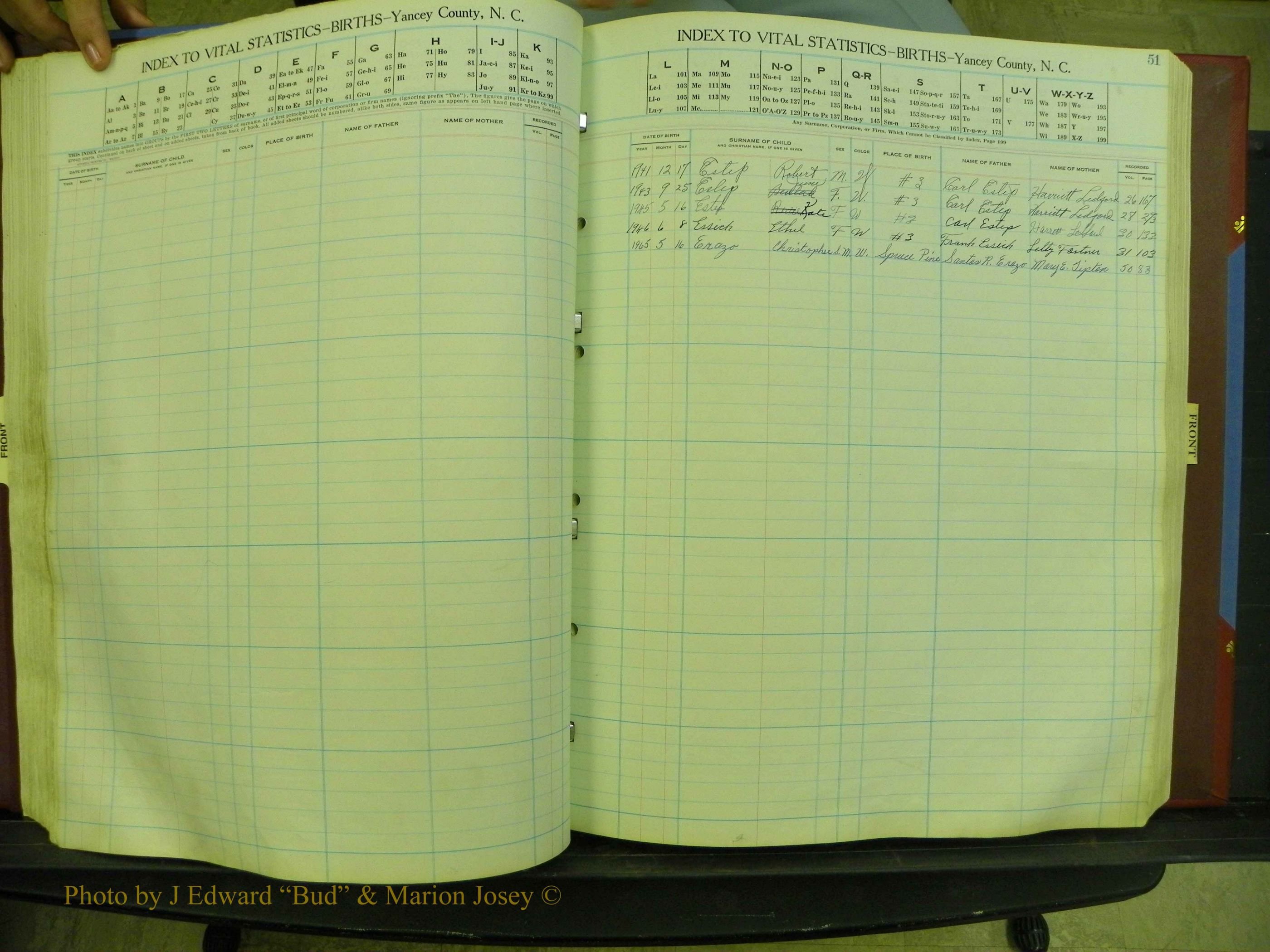 Yancey Births, 1940-1994, Index E, 51.JPG