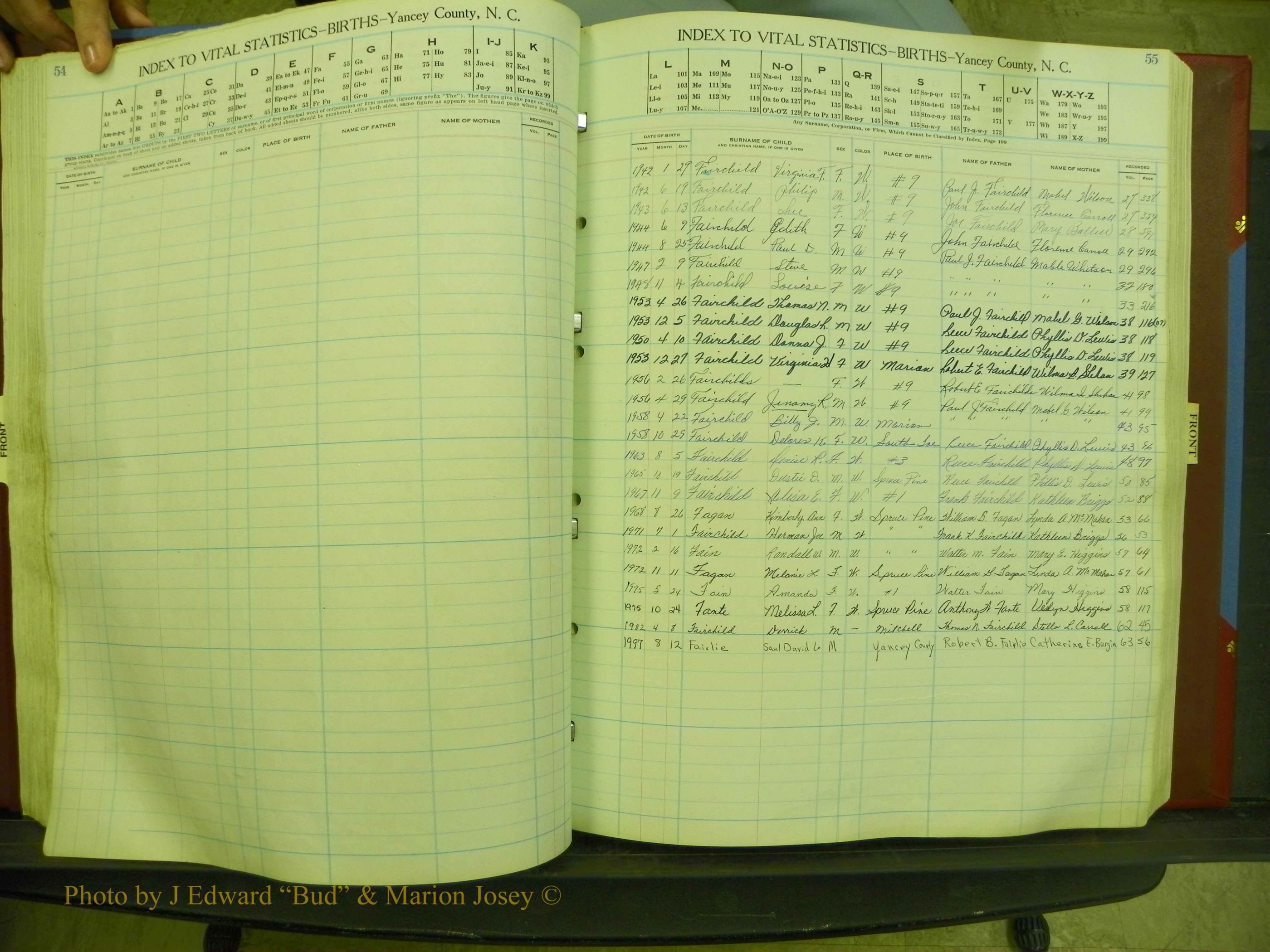 Yancey Births, 1940-1994, Index F, 55.JPG