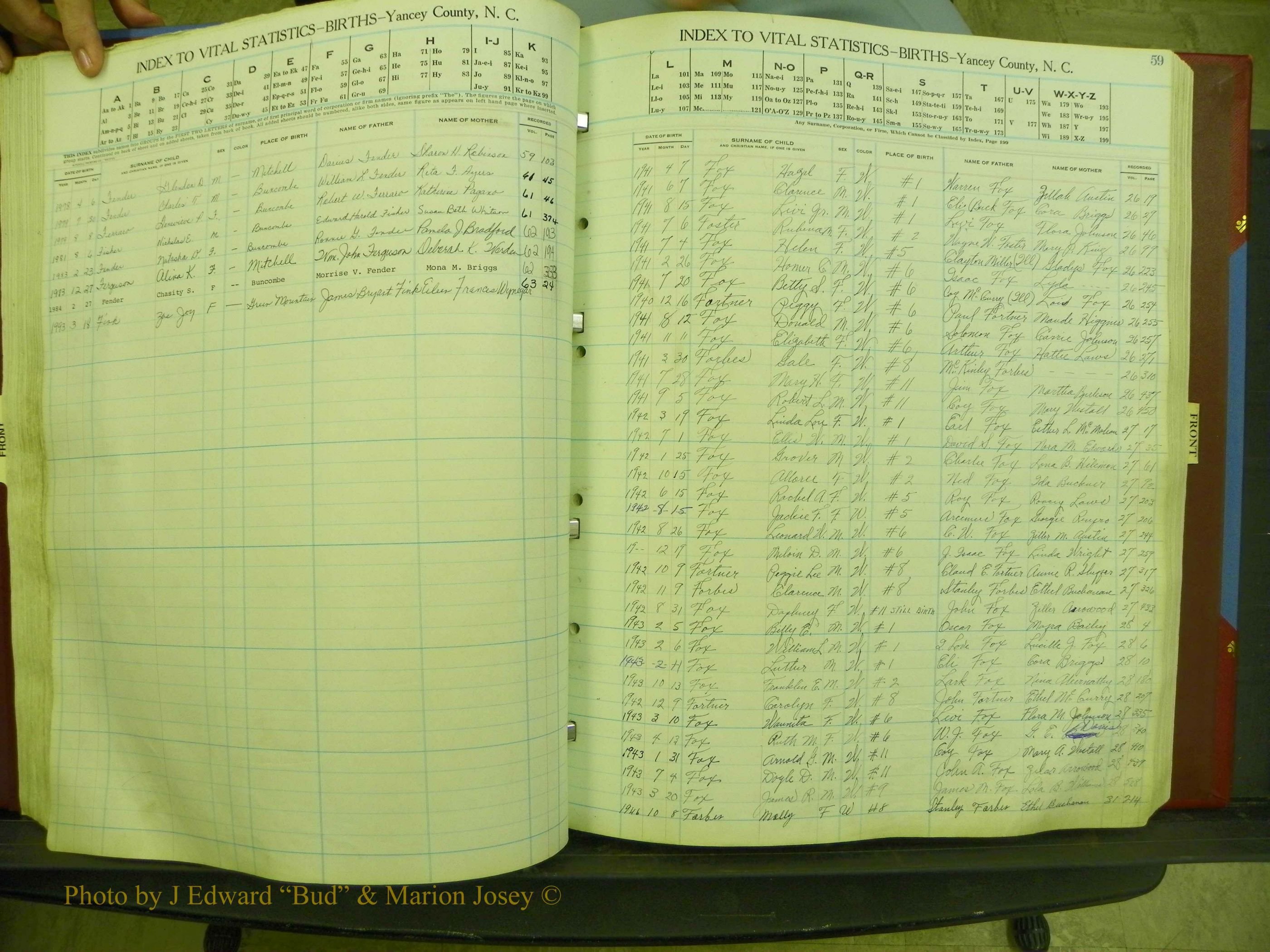 Yancey Births, 1940-1994, Index F, 59.JPG