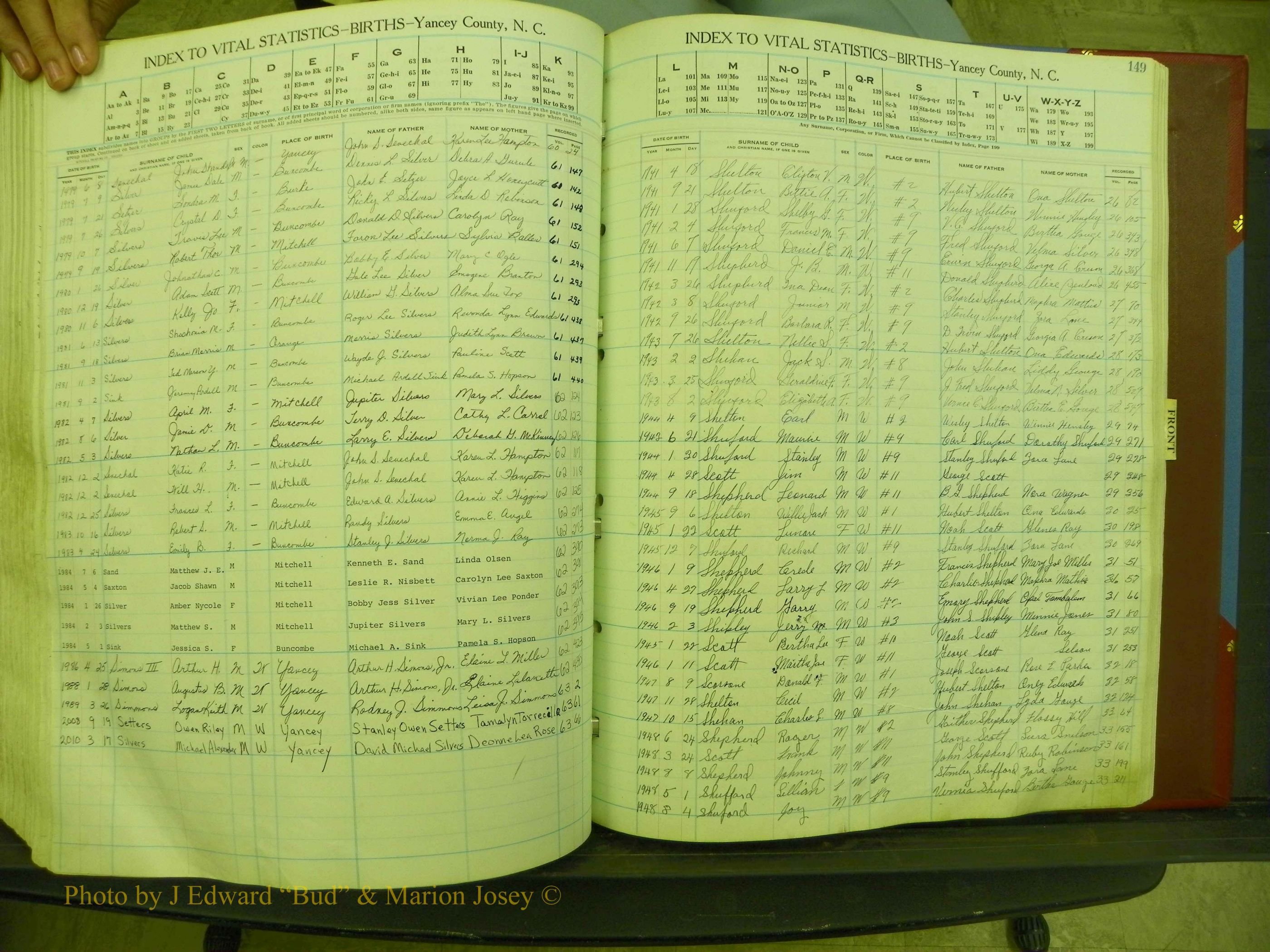 Yancey Births, 1940-1994, Index S 149.JPG