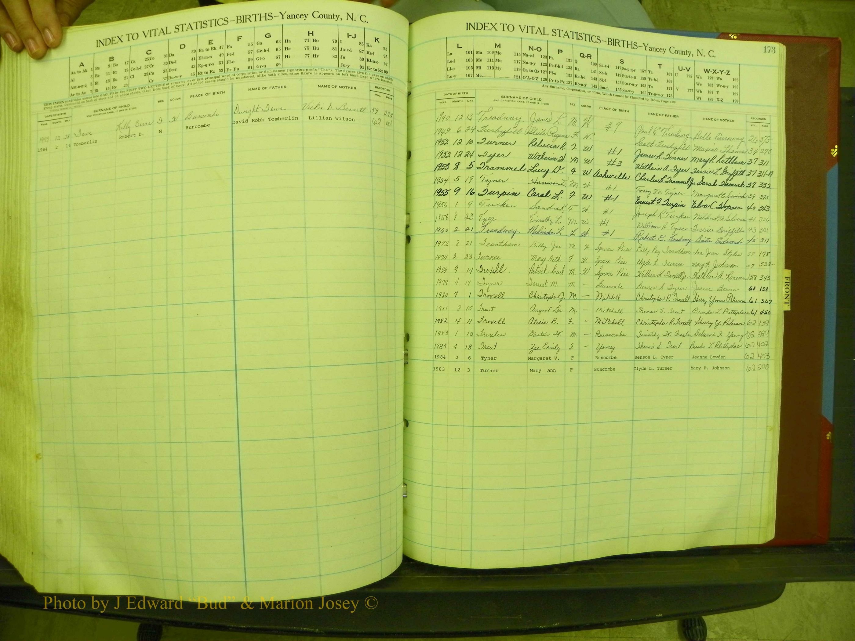 Yancey Births, 1940-1994, Index T, 173.JPG